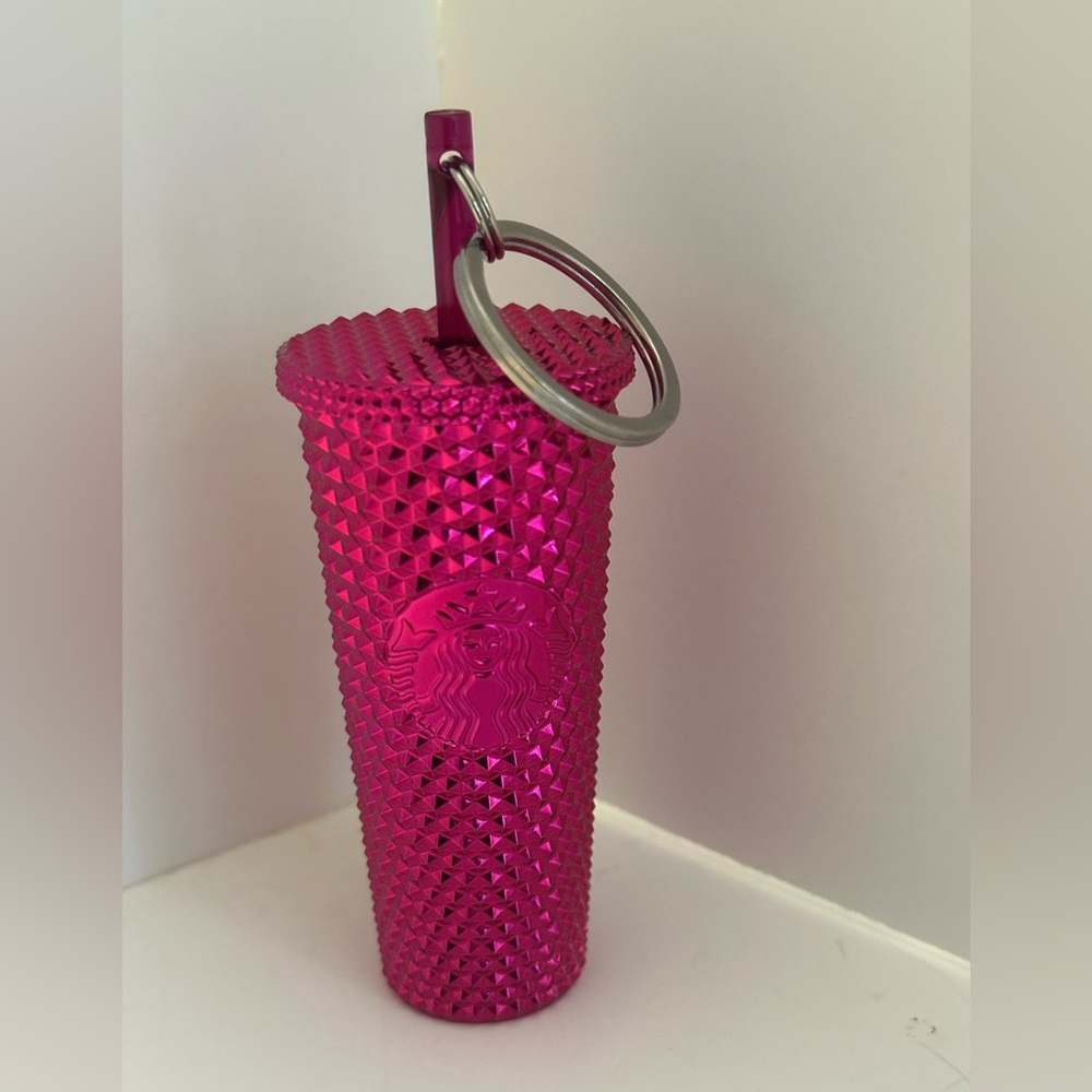 Starbucks 2022 winter holiday Christmas pink studded tumbler keychain/ornament